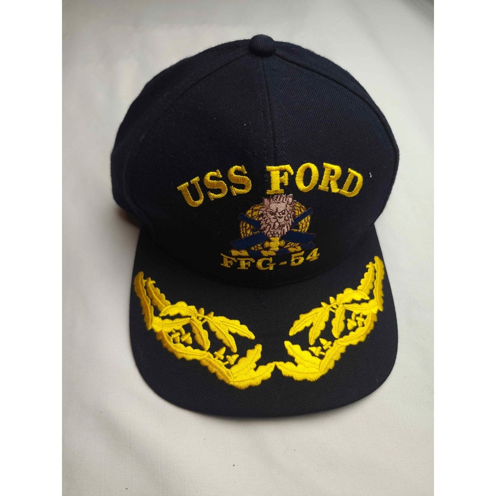 Vintage USS Ford FFG-54 Navy Blue Snapback Hat Scrambled Eggs Made in USA Cap